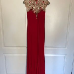 Red Maxi Evening Detailed Dress